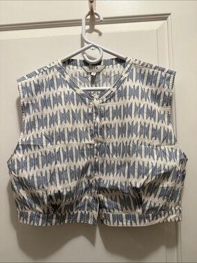 Joie Blue Ikat Print Sleeveless Button Front Blouse Top XL 100% Cotton